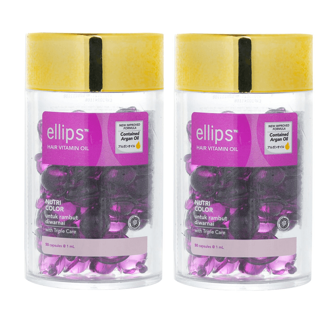 【香港直送】エリップス ビタミンニュートリションカラープロテクトヘアオイル スウィートプラムの香り 2×50カプセル