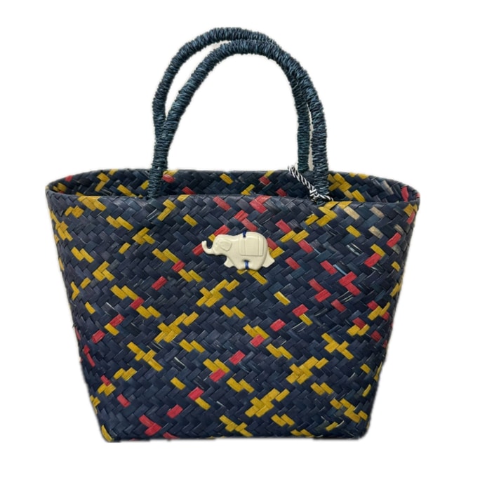 Thai Rattan Woven Tote-Navy Blue