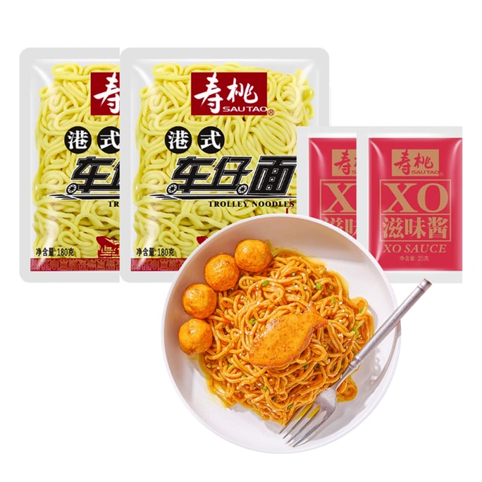 【国内711便利店同款】寿桃 车仔面 湿面 180克*2包 【含酱料2包】【香港广东风味】【代餐主食面条】
