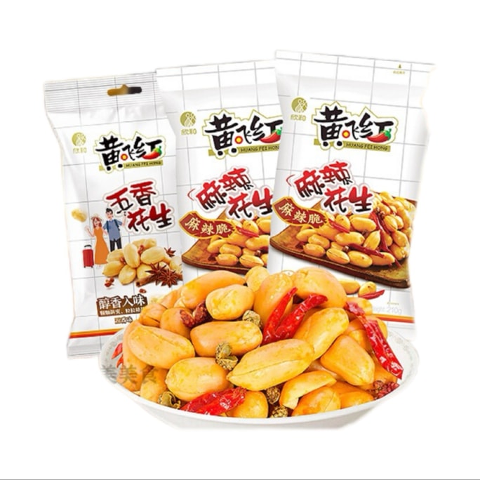 【中国直邮】 黄飞红 麻辣花生210g坚果特产花生米下酒菜黄飞鸿休闲小吃零食