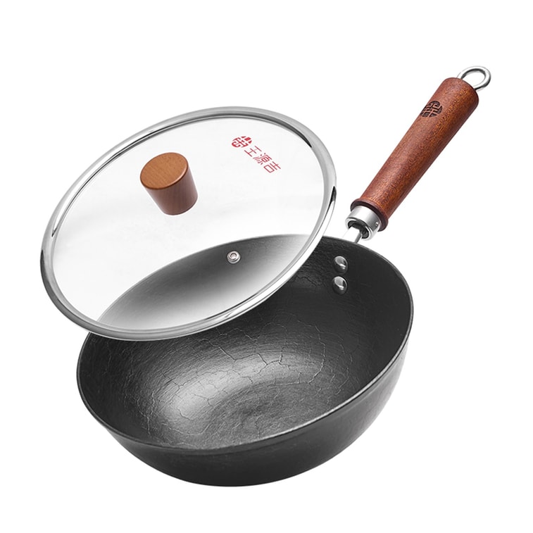 왕위안지 🔥역대 최저가 콤보🔥⭐고순도 철, 균일한 열전도⭐【전통 무쇠 웍】전통 웍 + 슬라이싱 칼 세트, 가정 요리에 적합, 1인분, 24cm, 1~3인 가족에게 추천. 5