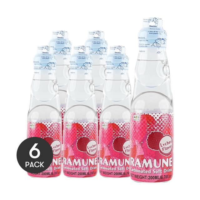 MIZUHO ラムネ炭酸飲料、マーブルソーダ、ライチ風味、6.76オンス×6【6