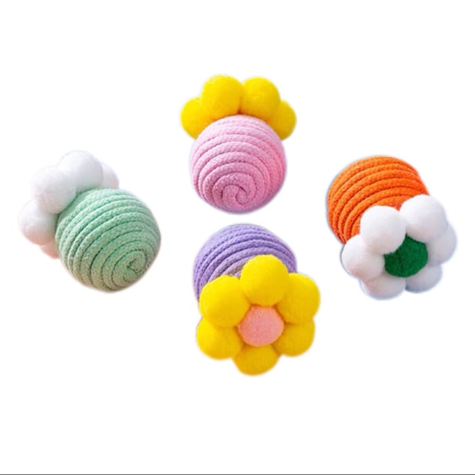 【中國直郵】 貓咪玩具球 自嗨解悶神器 逗貓棒 棉繩 磨牙玩具 消耗體力 幼貓貓咪用品 - 四個裝 1套