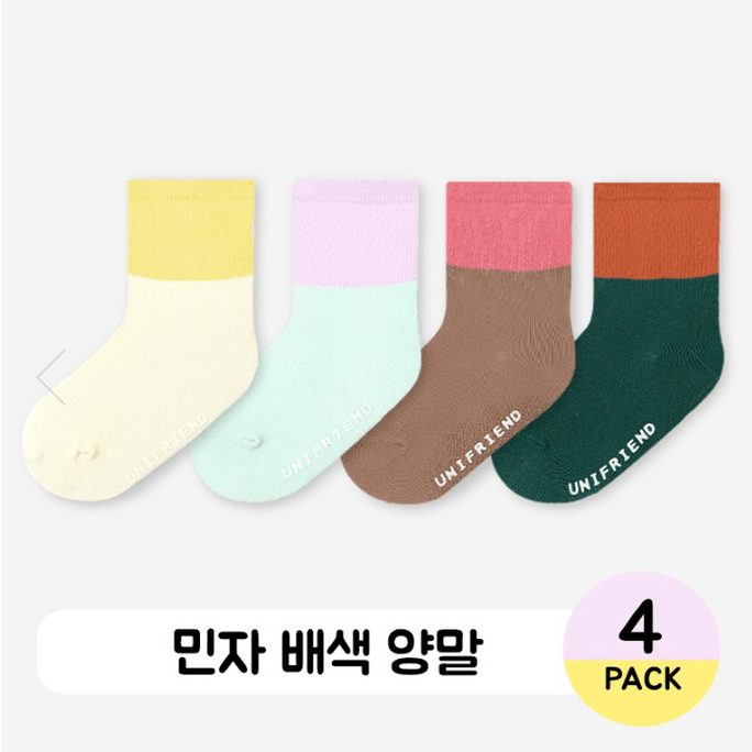 韩国 Unifriend 婴儿及儿童 MOMO 袜子 特大号 20 cm (长度) x 20 cm (踝) 4 件套