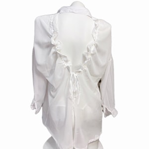 벨라 판타지 쉬폰 남자친구 셔츠 섹시 란제리 섹시 퓨어 시스루 셔츠 파자마 홈 의류 원사이즈 화이트