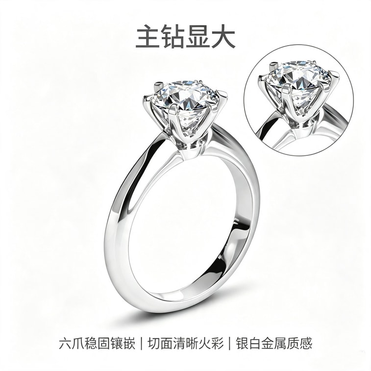 Sterling Silver Ring Zircon 8MM US Size 5 1 Piece Six‑Prong Setting Moissanite S925 Sterling Silver Minimalist Versatile Engagement Wedding Ring 4