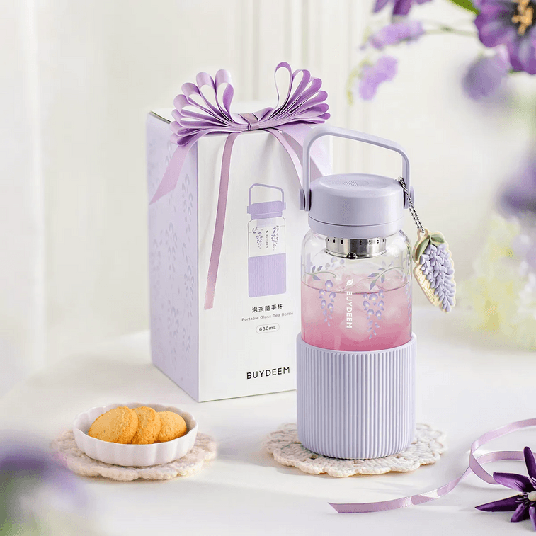 Portable Glass Tea Bottle, 630ml, Purple Wisteria CD1009 4