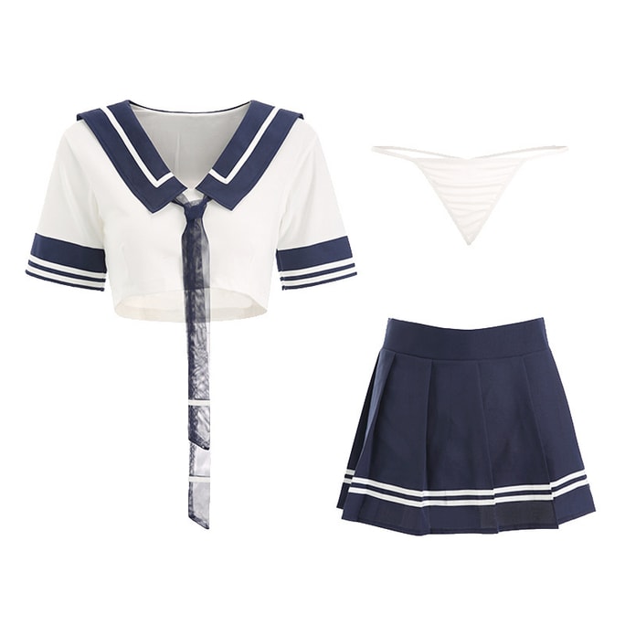 Sexy Lingerie Student Split Short Sleeve Pleated Short Skirt Sailor Blue Big Size