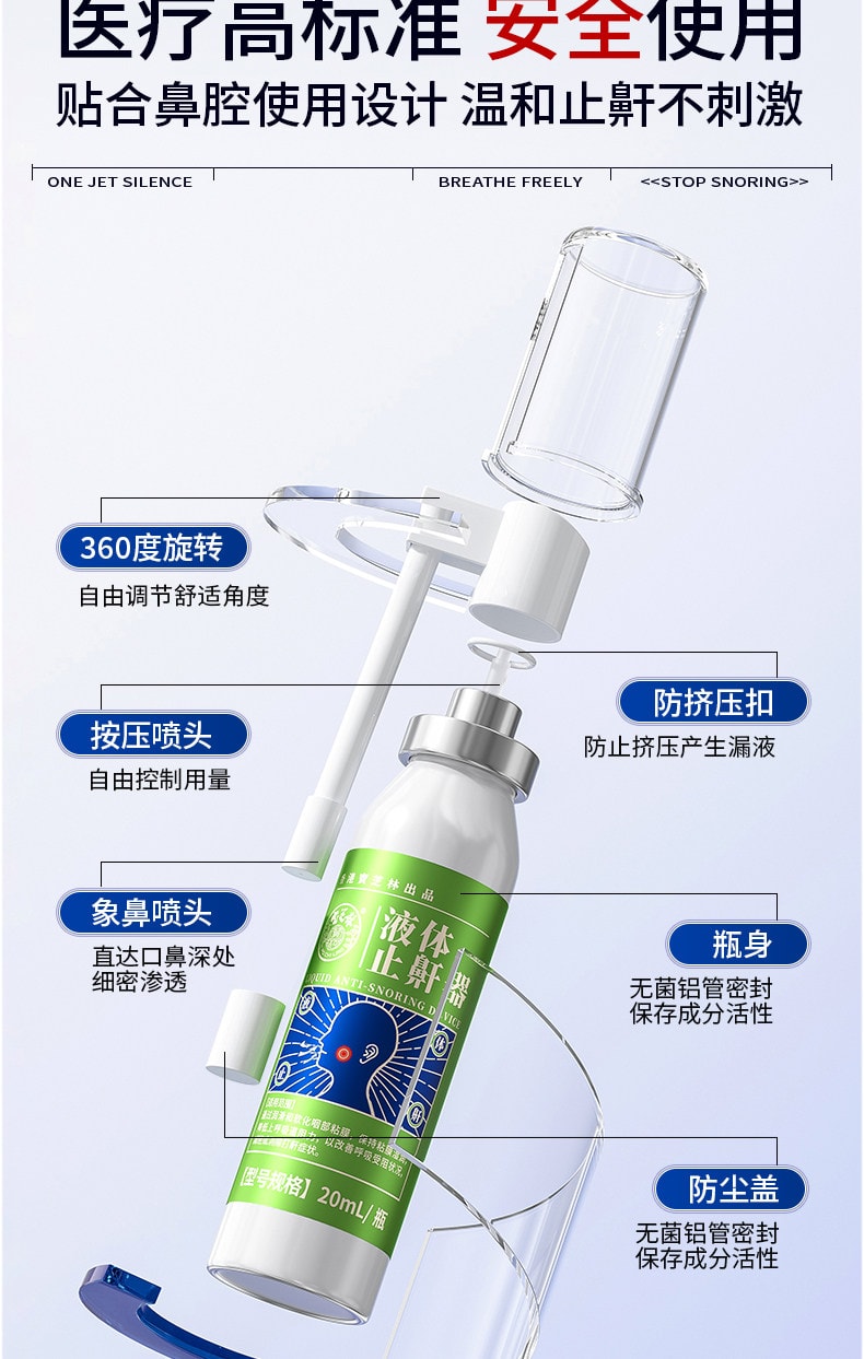  寶芝林 醫用液體止鼾器 防止打呼液體止鼾器20ML3D霧化技術5秒滲透 止鼾貼 睡眠夜間呼吸貼 呼吸不暢 睡眠貼睡覺打呼嚕 呼吸不暢睡眠不好 改善睡眠質量