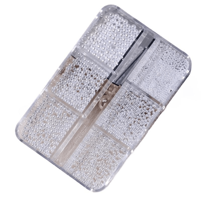 Nail Art Pearl Accessories 6-Grid Full Round Pearl White, 1-2.5mm*1 Box