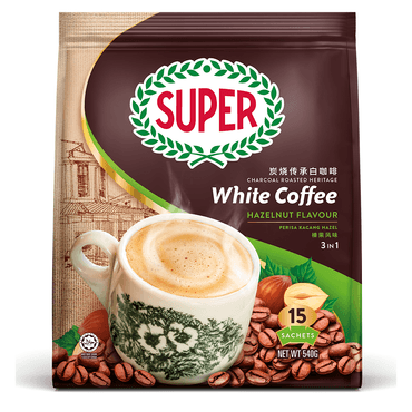 【马来西亚直邮】 马来西亚 SUPER 超级 炭烧香烤榛果三合一白咖啡 36g x 15