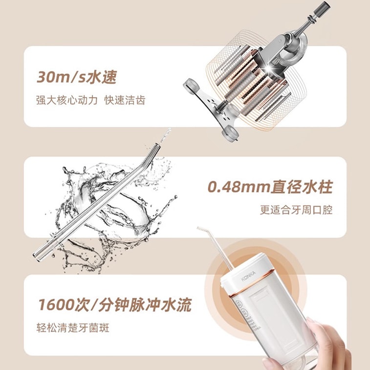 【中国直邮】康佳   冲牙器电动便携式去牙结石家用洗牙器神器除洁牙水牙线  旗舰款-白色 3