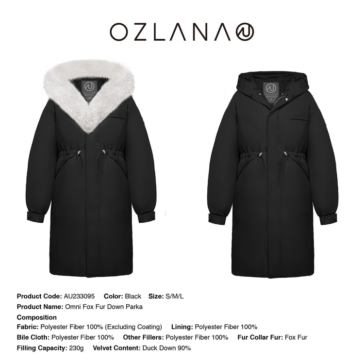 中国直送】OZLANA レディース ロングフォックスファー 気質ファッションデザイン 2023冬新作 暖かいジャケット ロングフォックスファーダウンパーカー  ブラック S 発送には5-15営業日かかります - Yami