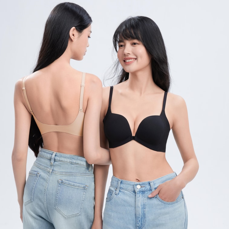 Women's Summer Front-Closure Lift & Shape Bra Seamless Wire-Free Push up Bra for Women Invisible U-Back T-Shirts Underwear Black Size S 3