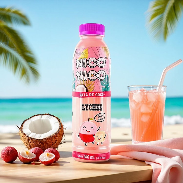 NICO NICO ナタデココ入りライチジュース30%ドリンク、16.9液量オンス