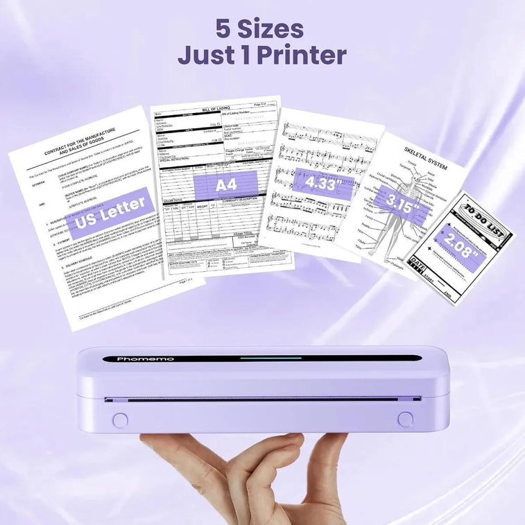 PHOMEMO M832 Portable Inkless Thermal Printer Purple Letter Size 8.5x11 with Carrying Case 3