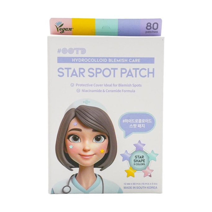 Star Spot Patch, Medical grade hydrocolloid, star shape, 5 colors, 80 dots