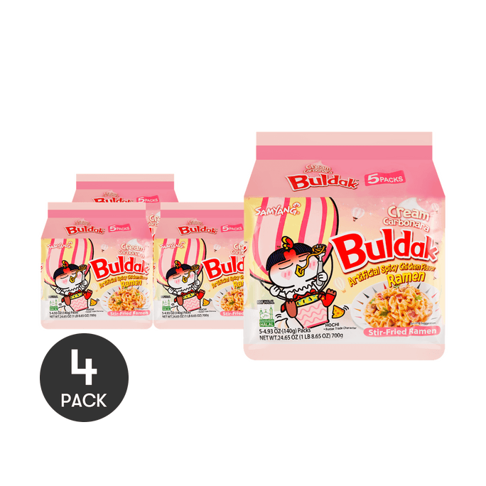 韩国SAMYANG三养 BULDAK 粉色火鸡面拌面 辣鸡肉拉面 双倍奶油芝士味 140g*5连包*4份 共20包【超值装】