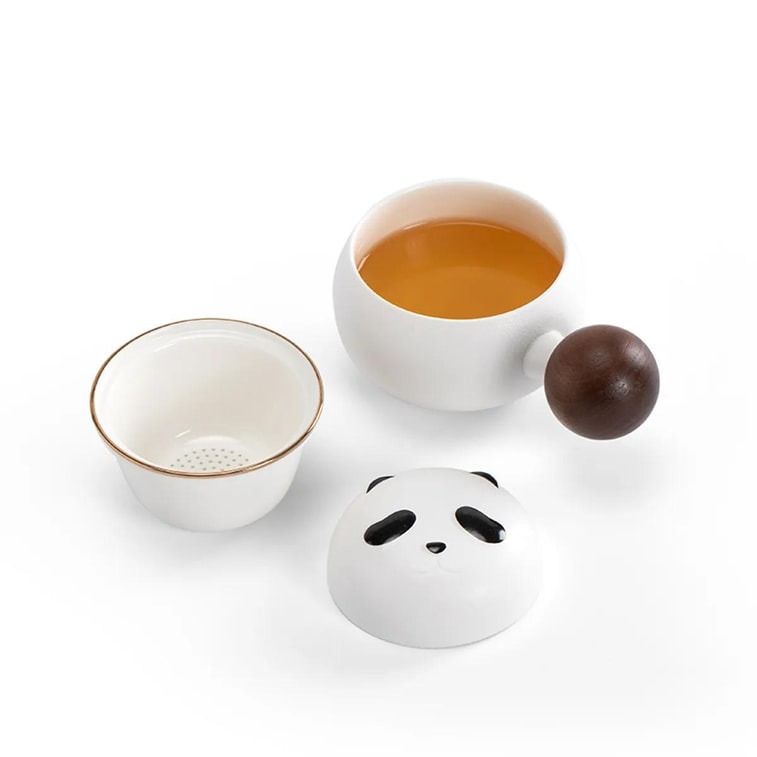 Ceramic Panda Tea Cup & Wood Coaster with Spoon 6.08 fl oz 10