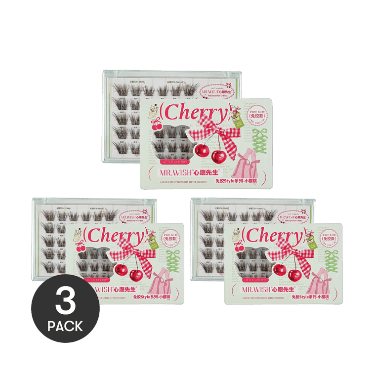 Glue-Free Style Little Cherry Natural Lashes, 30 Clusters*3 | Dark Brown Cat-Eye Flirty Look【Value Pack】 4