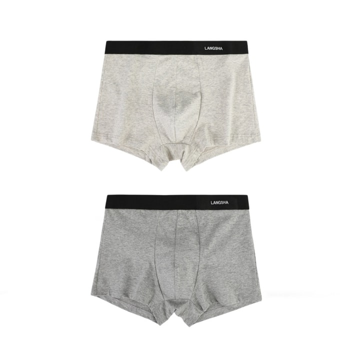 【中国直邮】 浪莎 男士纯棉中腰运动透气薄款四角裤 浅灰色+深灰色 各1条 L码