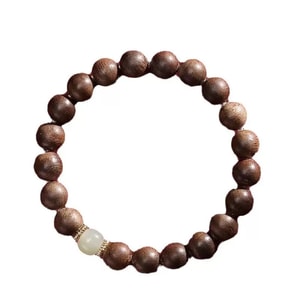 缘来花开 普陀山天然沉香手串【七夕好礼闺蜜生日礼物】 蛇年本命年沉香木佛珠 和田玉单珠 静心盘玩手串