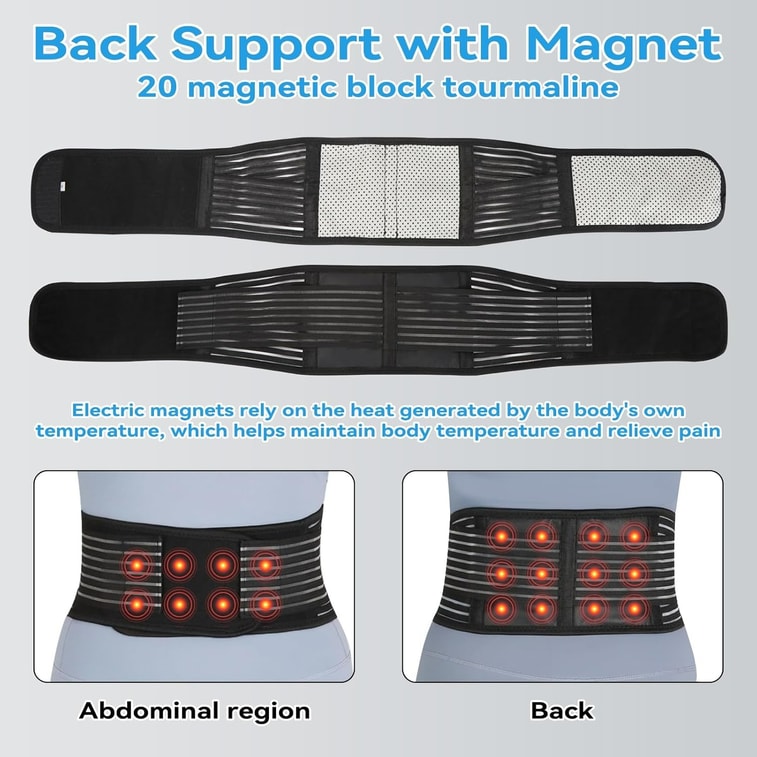 Back Support with Magnet, Tourmaline Magnetic Back Braces for Lower Back Pain Relief, Self Heating & Soothing Waist Band, Lumbar Support Belt for Herniated Disc/Sciatica (Medium) 3