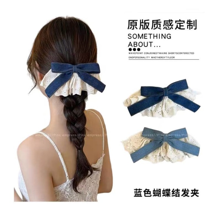 Blue Bow Hair Clip For Women, Large Size For Thick Hair, High-end