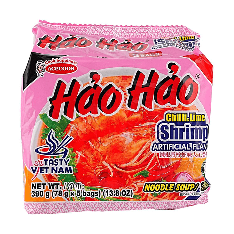 Acecook Vietnam Hao Hao Chilli & Lime Shrimp Instant Noodles, 5