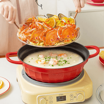 BUYDEEM北鼎 多功能不沾鍋 家用炒菜煎鍋燉鍋煮鍋 電磁爐通用28CM/3L CP181 流金寶石紅色