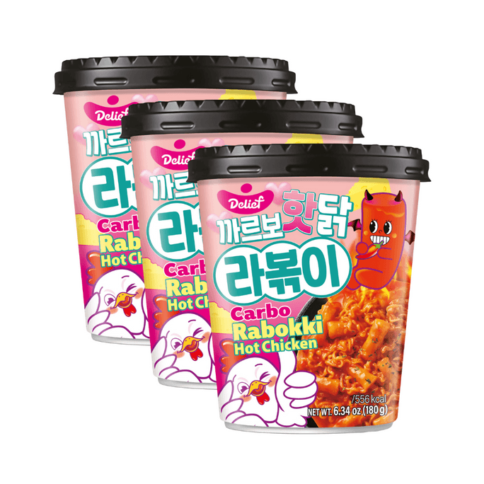 Rabokki Carbo Hot-Chicken Spicy Ramen Noodles & Tteokbokki Rice Cake 180g x 3