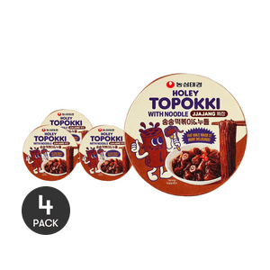 Holey Topokki With Glass Noodle - Instant Rice Cake with Vermicelli , Jjajang Sauce Flavor , 4.52 oz *4【4 Pack】