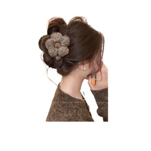 [중국 직배송] 밀리 레이스 립스/레이스 레드 립스 플러시 플라워 대형 집게핀 (여성용), 2026년 신상 고급 상어 클립, 가을/겨울 헤어 액세서리, 대형, 다크 브라운 *1