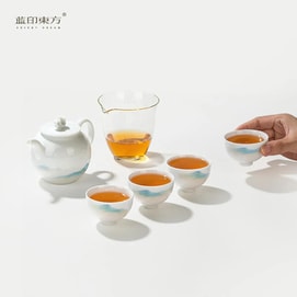 Blue Print Oriental Jingdezhen Ceramic Chinese Tea Pot Tea Set Stone - Qianli Jiangshan (Pot1, Cups4, Fair Cup1, Packagi