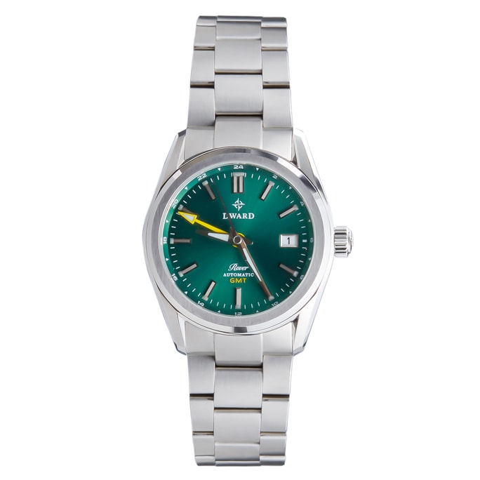 韓國 德華德 DWARD GMT Rover 自動機械腕錶,雙時區功能－藍寶石水晶鏡面,316L 不鏽鋼(森林綠)