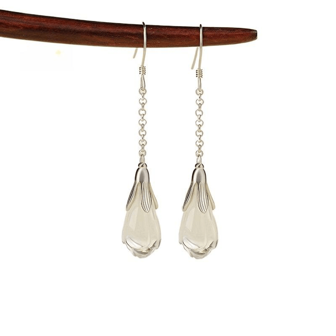 Palace New Crystal Earrings Pure Silver Natural White Crystal Earrings Silver 54 * 9mm