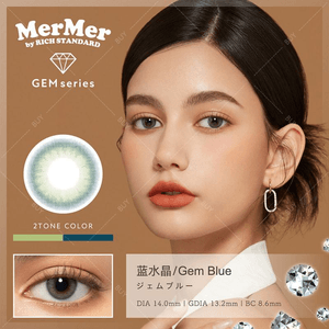 [일본 컬러 콘택트렌즈/일본 다이렉트 메일] MerMer by RICH STANDARD GEM 시리즈 일일 일회용 컬러 콘택트 렌즈 Gem Blue Sapphire Crystal "Blue Series" 10개입, 처방전 -5.75 (575) 3~5일 내 선주문 DIA: 14.0mm | BC: 8.6mm