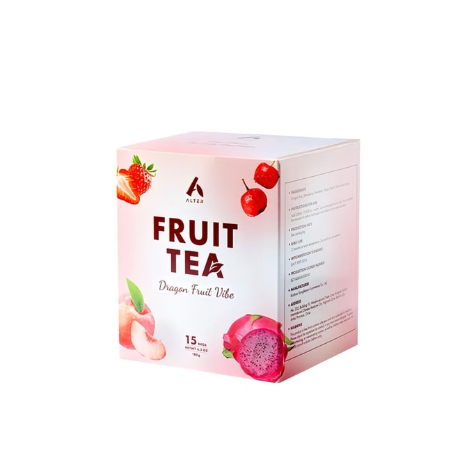 Dragon Fruit & Peach Fruit Tea 15 packs/box 6.3 oz+24oz Glasses Tumbler*2 Set