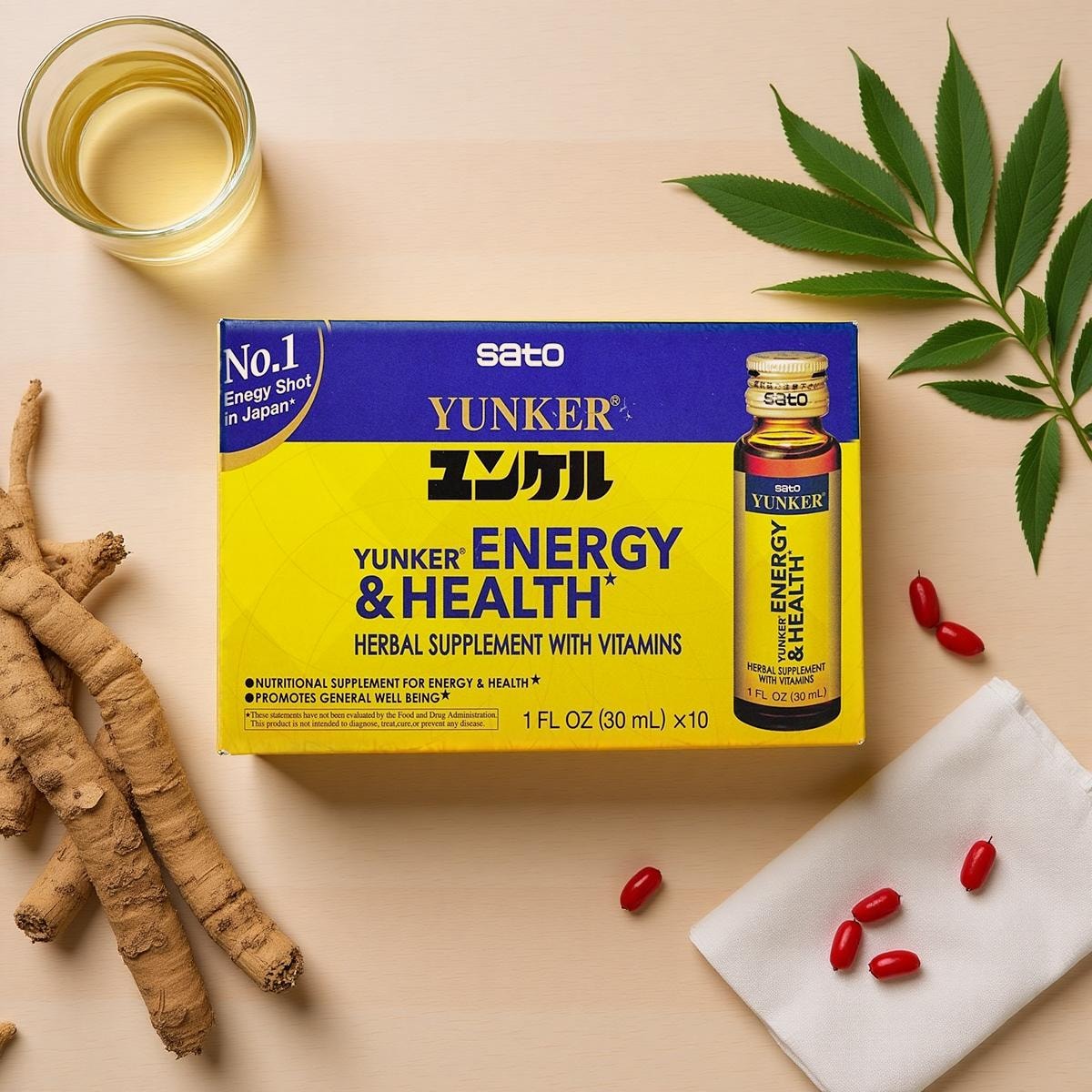 sato YUNKER Energy+Health Supplement Drink with Vitamins, 1 fl oz