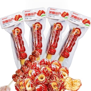 New Year bamboo skewer dried freeze-cooked candied hawthorn, each piece of fruit is plump, with a reddish color, sweet and sour and crispy, awakens the taste buds, 4 pieces per pack, about 100g*1 bag
