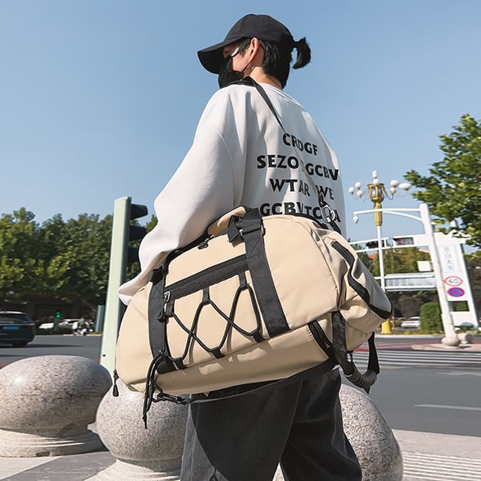 HSPM 新款短程旅行大容量便攜健身乾濕分離運動訓練包可斜挎可雙肩背可手拎多功能包包 卡其色