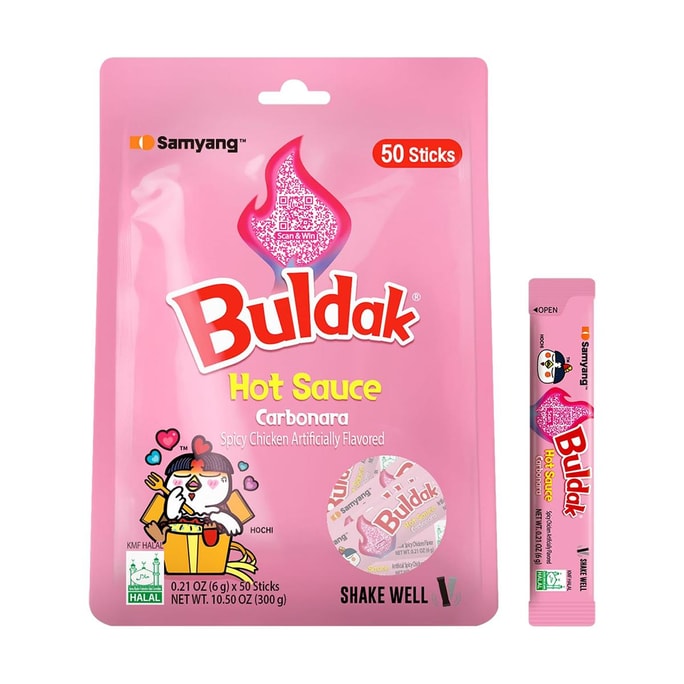 Buldak Carbonara Hot Sauce Stick- Spicy Hot Chicken Flavor Sauce, Korean Chili Sauce, 0.21oz * 50 Sticks
