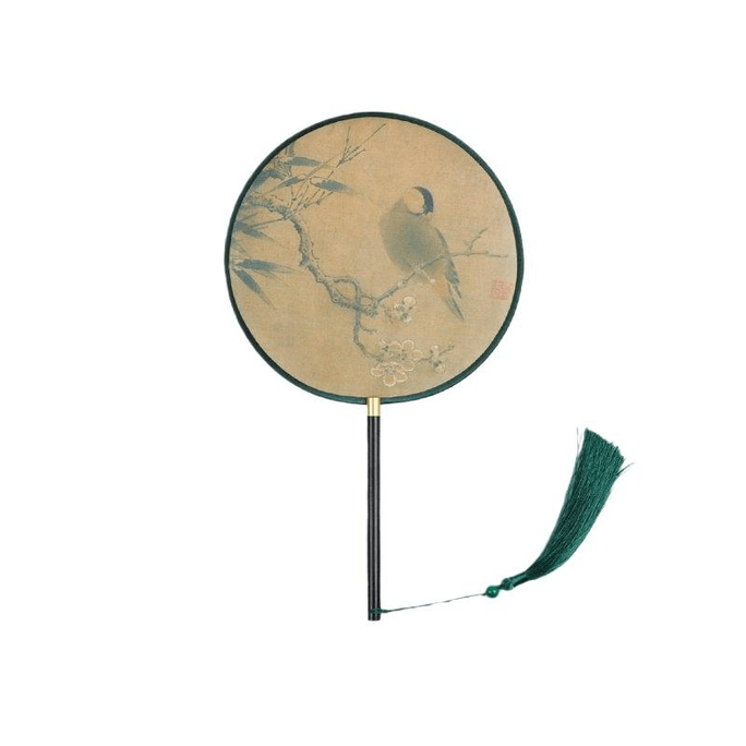 【中国直送】上海博物館シルク扇子、精巧な古代スタイル、中国風、漢服アクセサリー、34.5cm