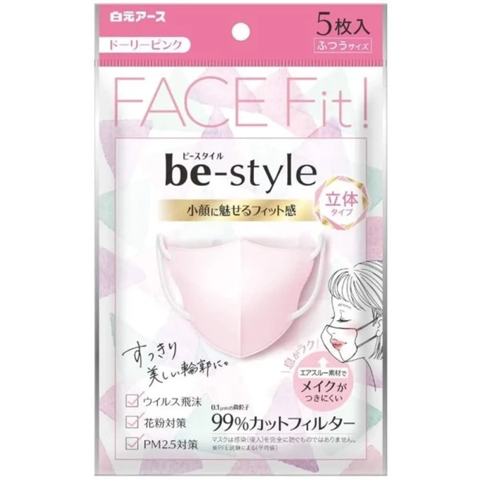 BE-STYLE 3D FACE FIT MASK DOLLY (PINK M SIZE) 5'S