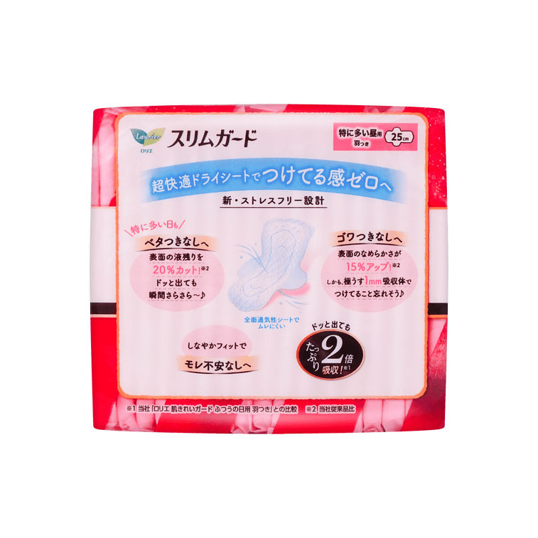 ローリエ スリムガード ヘビーフロー 無香料 羽つき生理用ナプキン サイズ3 / 9.84インチ 19枚入り 15