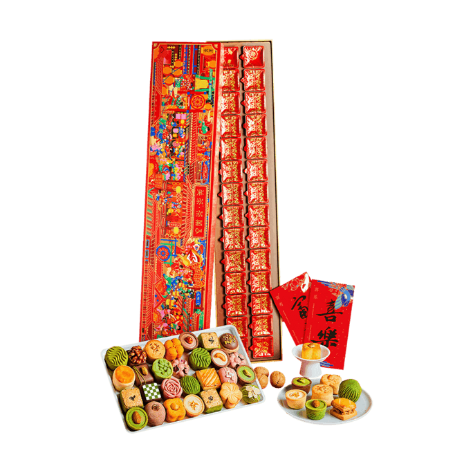 【매우 긴 선물 상자】Cha Guozi Wanli Tongchun 중국 과자 블라인드 박스 모듬 선물 상자 - 28개, 17.63온스