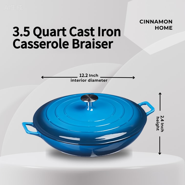 美国 西纳蒙 【厨房必备】铸铁珐琅锅海鲜锅31cm (3.5QT) 渐变蓝 家用多功能焖烧煮炖煲锅海鲜妈咪锅 天然微压 细煮慢炖 锁水入味 不挑炉灶 可进烤箱&洗碗机 5