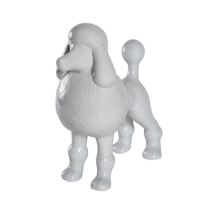  Standing Poodle Ceramic Statue - Shiny Grey