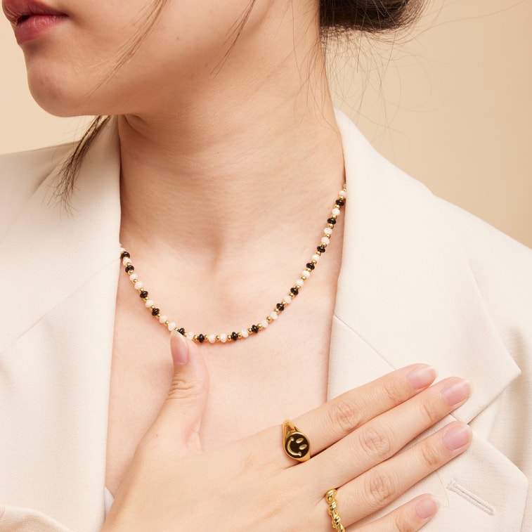 Shapes Studio 天然珍珠玛瑙黑石串珠项链 一条 美国直邮 3