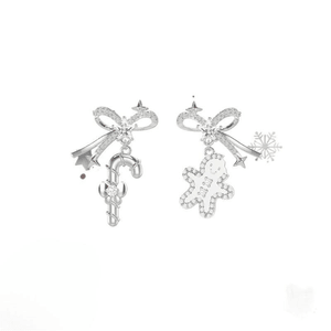 Christmas Earrings Gingerbread Man Christmas Cane Style Silver Needle Style *2 Pieces